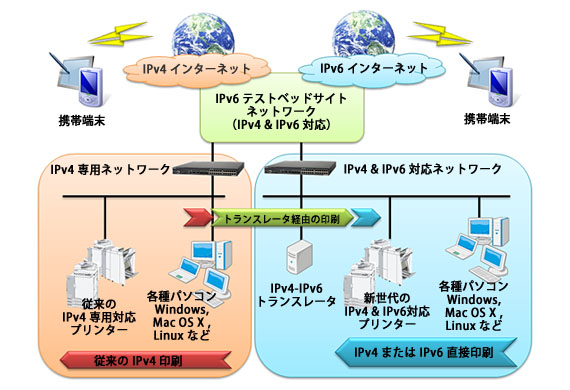 図1　IPv6対応プリンター運用試験構成